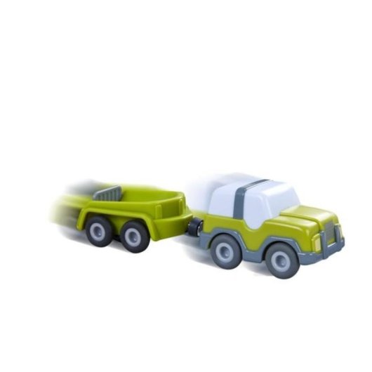 Coche de jeu HABA Kullerbü Todoterreno avec remorque bleu et vert