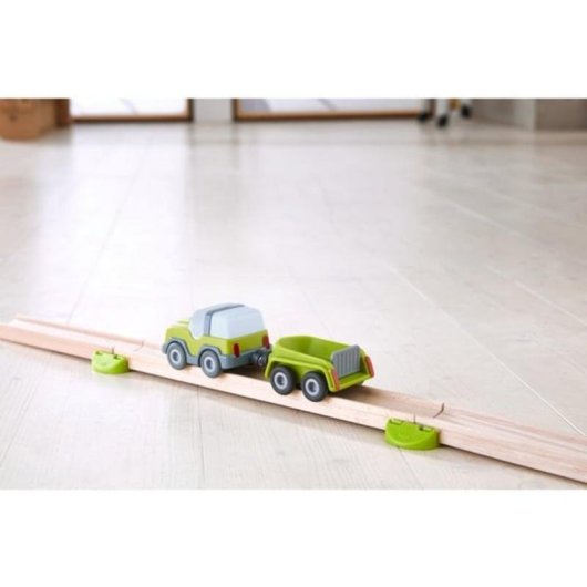 Coche de jeu HABA Kullerbü Todoterreno avec remorque bleu et vert