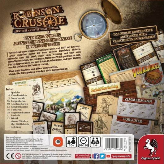 Jeu de plateau Pegasus Robinson Crusoe, coopératif, familial, 1-4 joueurs
