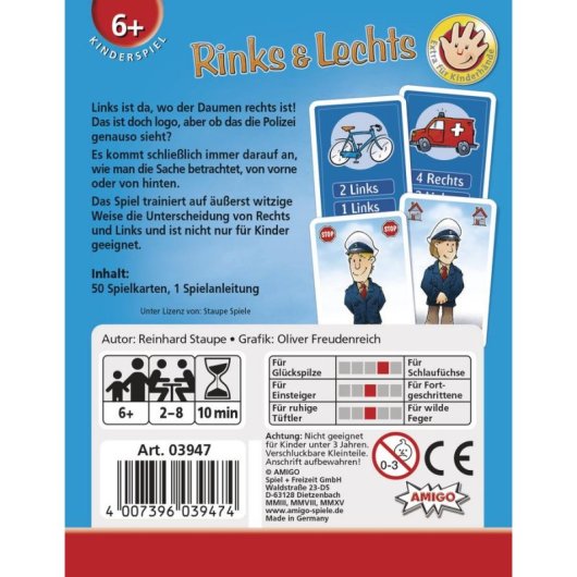 Jeu de cartes Amigo Rinks & Lechts Concentration 2-8 joueurs
