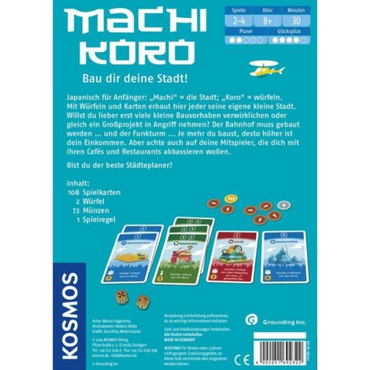 Juego de mesa KOSMOS Machi Koro, simulación económica para 2-4 jugadores
