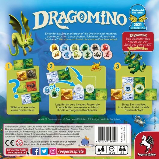 Jeu de société Pegasus Dragomino Kinderspiel interprétation de rôle familial