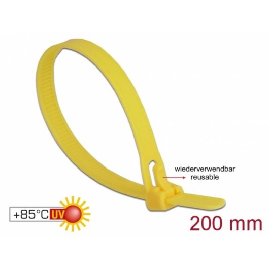 Briglia riutilizzabile DeLOCK 18759 Nylon Giallo 200 mm 100 pezzi