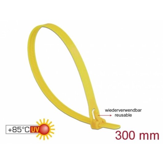Wiederverwendbare Kabelbinder DeLOCK 18761 Nylon Gelb 300 mm 100 Stück