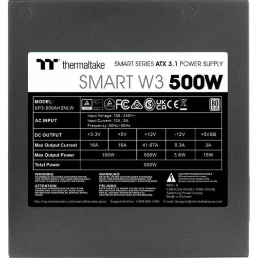 Fonte de Alimentação Thermaltake Smart W3 500W Certificação 80 PLUS ATX 3.1 Ativa