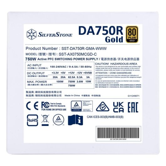 Alimentation SilverStone DA750R Gold 750W Certifié 80 PLUS Gold modulaire