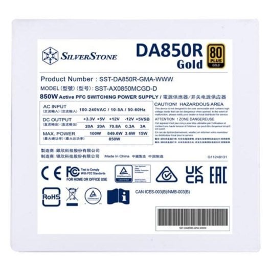 Source d'alimentation SilverStone DA850R 850W 80 PLUS Gold modulaire blanche