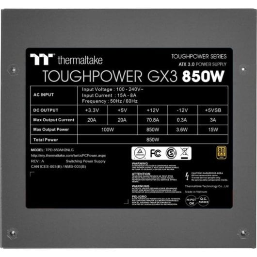 Fuente de alimentación Thermaltake Toughpower GF3 850W 80 PLUS Gold modular