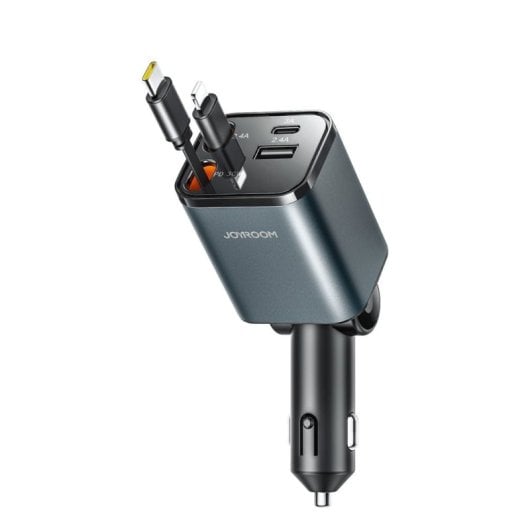 Caricatore auto Joyroom 4 in 1 30W cavi USB-C Lightning retrattili