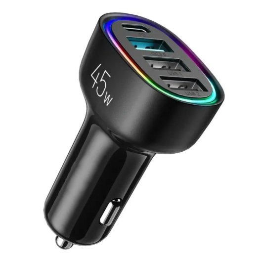 Cargador De Coche De 4 Puertos 45 W, Pd, Qc 3.0 - Negro