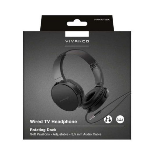 Auriculares Vivanco VVHEADTV50K com cabo jack 3,5 e 6,5 mm para TV preto