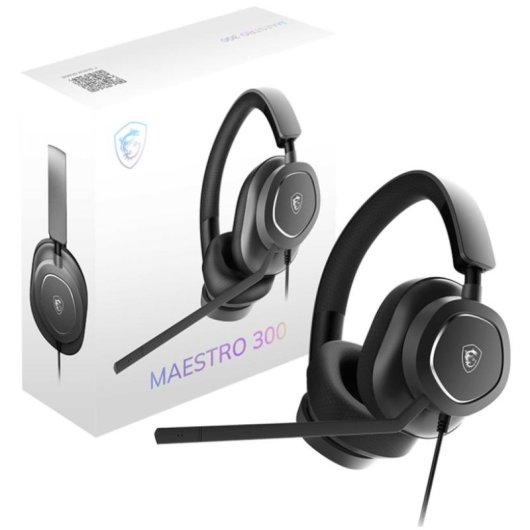 Auriculares MSI Maestro 300 com cabo USB-C/USB-A gaming microfone destacável preto