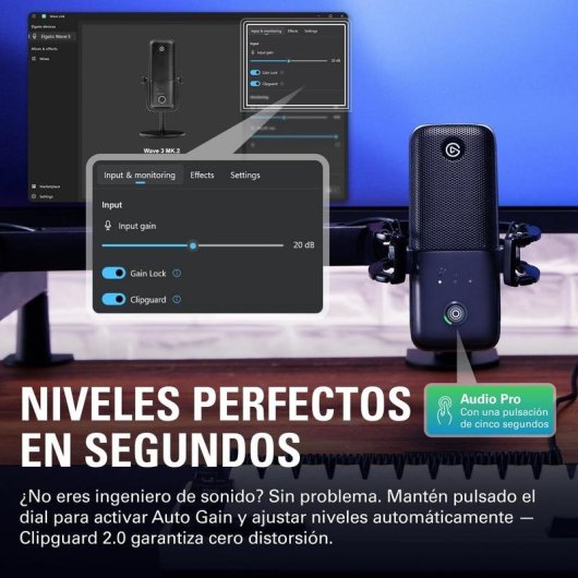 Micrófono Elgato Wave:3 MK.2 USB cardioide con DSP integrado y Clipguard 2.0