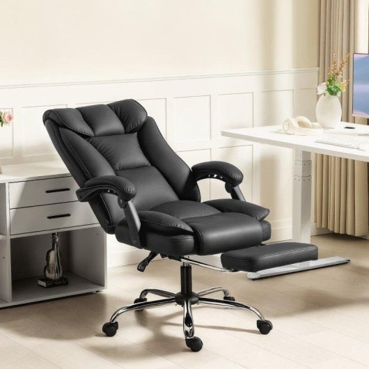 Silla de oficina ergonómica Rolipo reclinable con reposapiés giratoria 360° negra