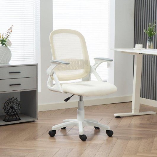 Silla de oficina ergonómica Rolipo con reposabrazos plegables y altura regulable blanca