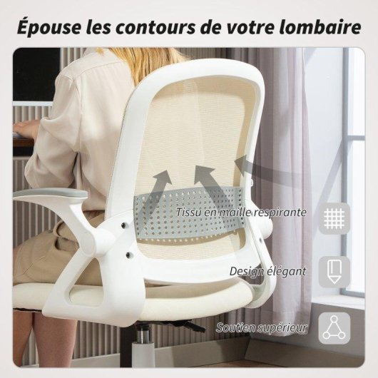 Silla de oficina ergonómica Rolipo con reposabrazos plegables y altura regulable blanca