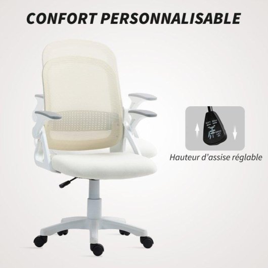 Silla de oficina ergonómica Rolipo con reposabrazos plegables y altura regulable blanca