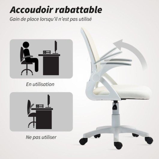 Silla de oficina ergonómica Rolipo con reposabrazos plegables y altura regulable blanca