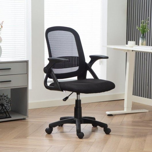 Silla Giratoria Ergonómica Rolipo con Reposabrazos Abatibles y Soporte Lumbar Negra