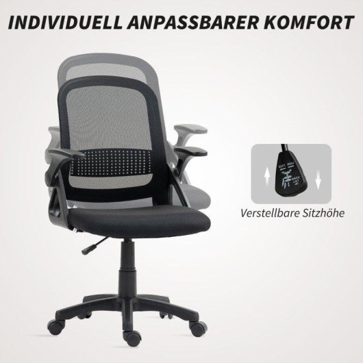 Silla Giratoria Ergonómica Rolipo con Reposabrazos Abatibles y Soporte Lumbar Negra