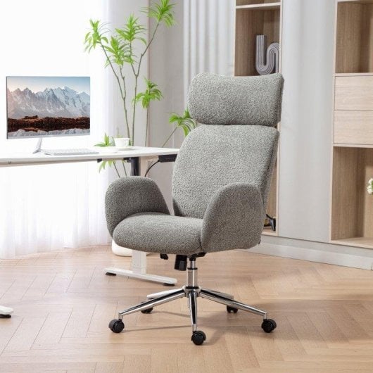 Silla de oficina Rolipo ergonómica con reposacabezas ajustable, función de balanceo y altura ajustable gris oscuro