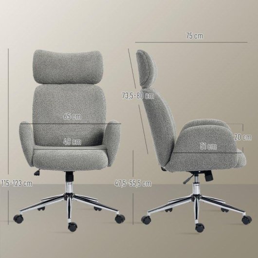Silla de oficina Rolipo ergonómica con reposacabezas ajustable, función de balanceo y altura ajustable gris oscuro