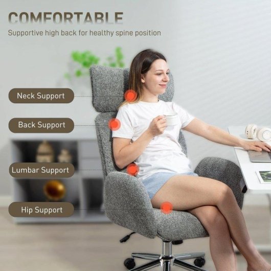 Silla de oficina Rolipo ergonómica con reposacabezas ajustable, función de balanceo y altura ajustable gris oscuro