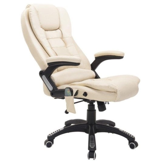 Silla de Oficina con Masaje Rolipo Altura Ajustable 6 Puntos PU Beige