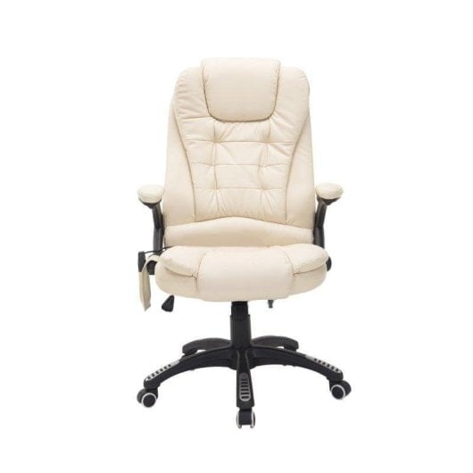 Silla de Oficina con Masaje Rolipo Altura Ajustable 6 Puntos PU Beige