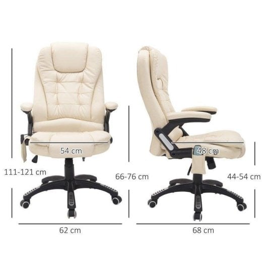 Silla de Oficina con Masaje Rolipo Altura Ajustable 6 Puntos PU Beige