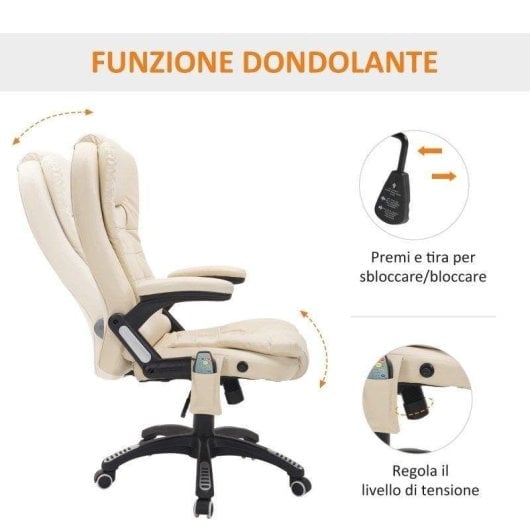 Silla de Oficina con Masaje Rolipo Altura Ajustable 6 Puntos PU Beige