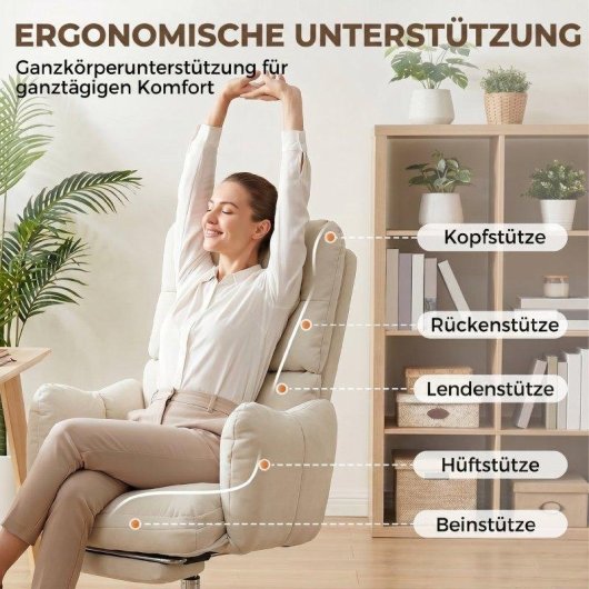 Silla de Oficina Rolipo con Reposapiés, Giratoria Ergonómica con Función de Balanceo