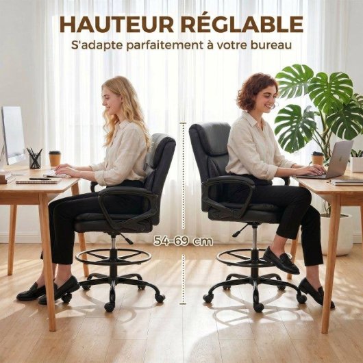 Silla de oficina ergonómica Rolipo con altura y reposapiés ajustables negra