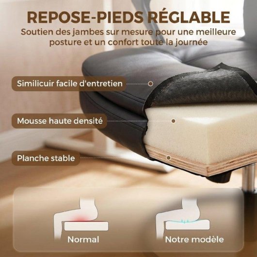 Silla de oficina ergonómica Rolipo con altura y reposapiés ajustables negra