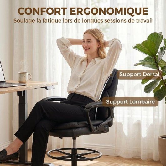 Silla de oficina ergonómica Rolipo con altura y reposapiés ajustables negra