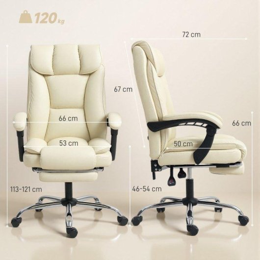 Silla de oficina ergonómica Rolipo reclinable con reposapiés beige 360°