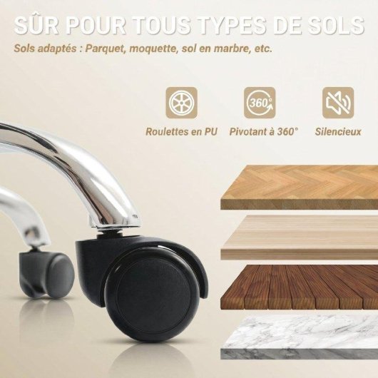Silla de oficina ergonómica Rolipo reclinable con reposapiés beige 360°