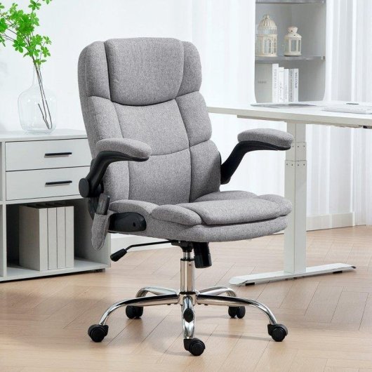 Silla de oficina ergonómica Rolipo con masaje y calefacción, altura ajustable y función de balanceo gris
