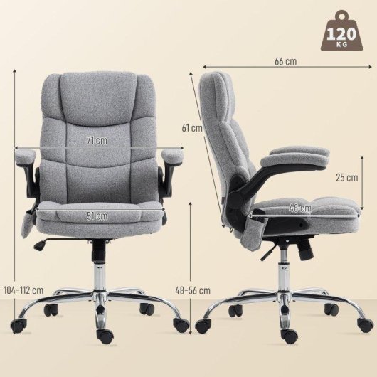 Silla de oficina ergonómica Rolipo con masaje y calefacción, altura ajustable y función de balanceo gris