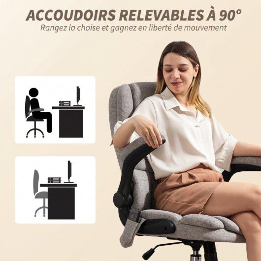 Silla de oficina ergonómica Rolipo con masaje y calefacción, altura ajustable y función de balanceo gris