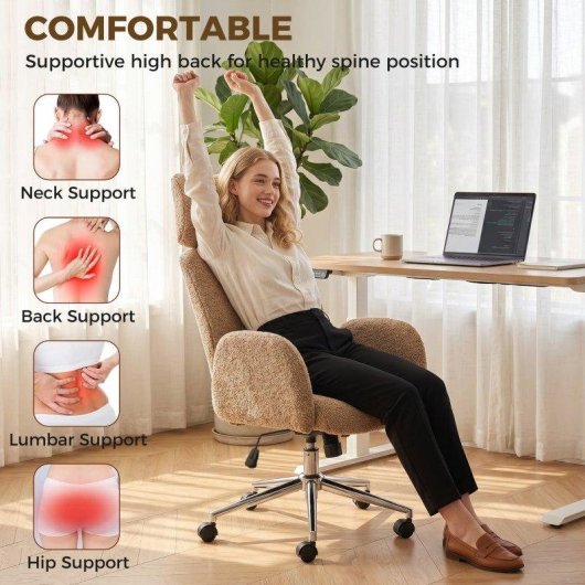 Silla de oficina Rolipo con reposacabezas ajustable, ergonómica, función de balanceo y altura ajustable, marrón