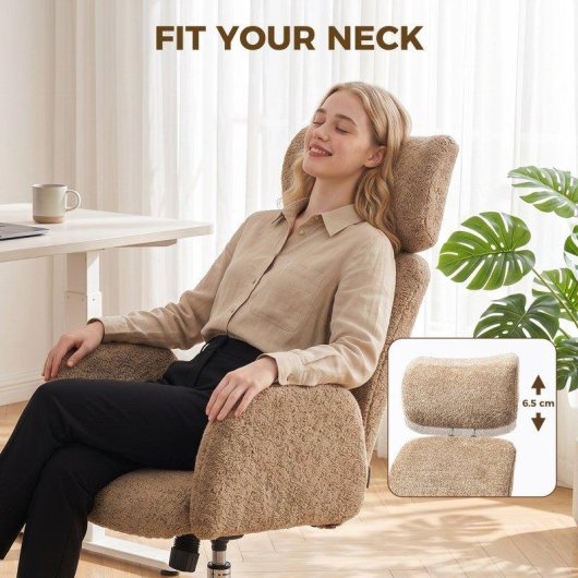 Silla de oficina Rolipo con reposacabezas ajustable, ergonómica, función de balanceo y altura ajustable, marrón