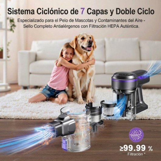 Aspiradora sin Cable Rolipo 265W 45 kPa 55 min Antienredos HEPA 1,2L