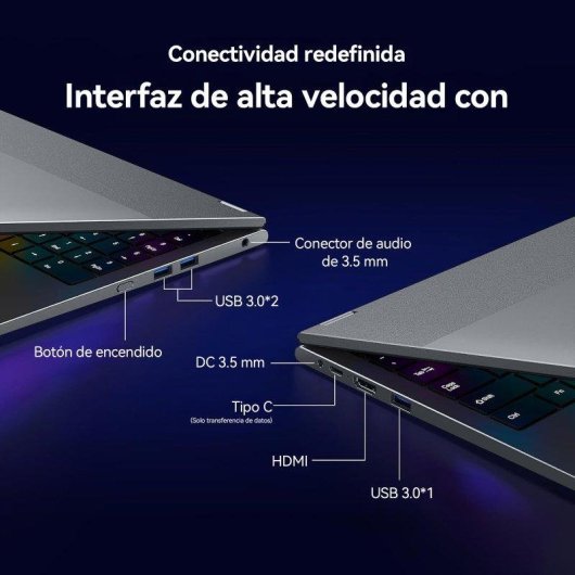 Portátil Micrear UL1561 15,6" AMD Ryzen 5 7430U 16GB Radeon Vega 7 512GB SSD Windows 11 Pro teclado retroiluminado