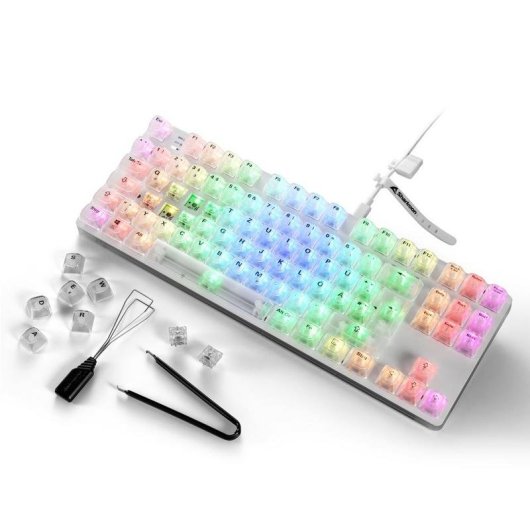 Teclado Sharkoon Crystal Shark mecánico compacto con RGB y conexión dual alemán