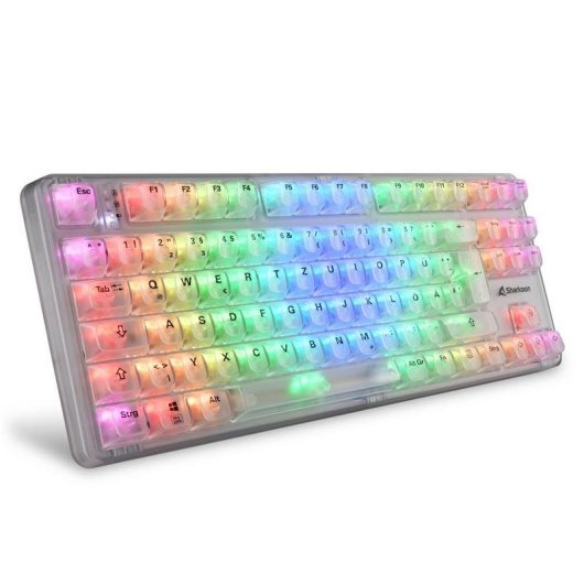 Teclado Sharkoon Crystal Shark mecánico compacto con RGB y conexión dual alemán