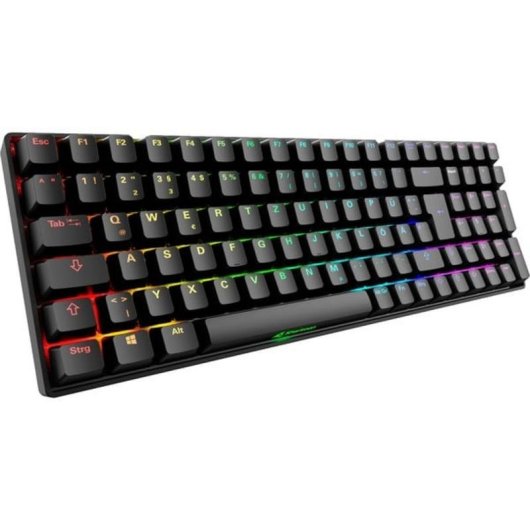 Teclado mecânico gaming Sharkoon SGK50 S2 switches Gateron Yellow compacto QWERTZ alemão RGB