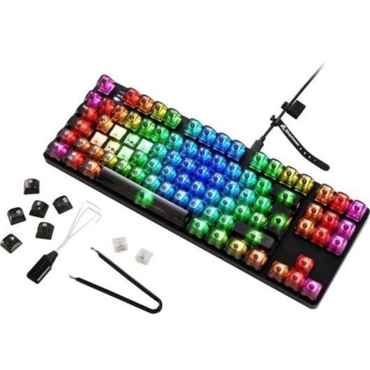 Teclado Sharkoon Crystal Shark mecânico compacto RGB com switches KTT Hot-Swappable