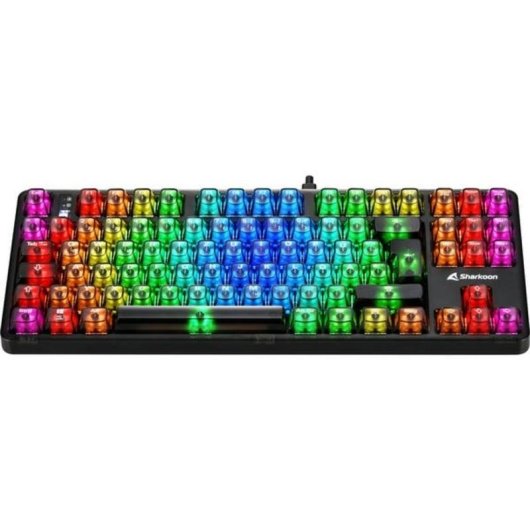 Teclado Sharkoon Crystal Shark mecânico compacto RGB com switches KTT Hot-Swappable