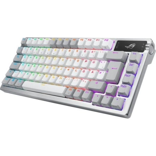 Teclado ASUS ROG Azoth mecânico branco 75% com switches lineares intercambiáveis RGB alemão